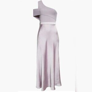 NWT Ted Baker Ivena Lilac Asymmetric knit bodice Dress With Satin Silk